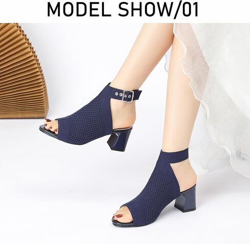 Women'S Knitted Peep Toe Slingback Chunky Heel Buckle Ankle Boots Summer Breathable Mesh Open Toe Hollow Block Heel Sandals Fashion Work Walking Sandals in Saudi Arabia
