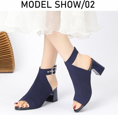 Women'S Knitted Peep Toe Slingback Chunky Heel Buckle Ankle Boots Summer Breathable Mesh Open Toe Hollow Block Heel Sandals Fashion Work Walking Sandals in Saudi Arabia