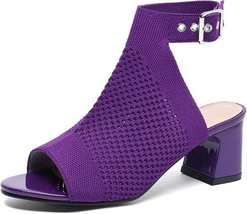 Women'S Knitted Peep Toe Slingback Chunky Heel Buckle Ankle Boots Summer Breathable Mesh Open Toe Hollow Block Heel Sandals Fashion Work Walking Sandals in Saudi Arabia
