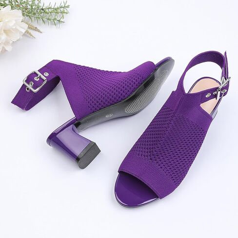 Women'S Knitted Peep Toe Slingback Chunky Heel Buckle Ankle Boots Summer Breathable Mesh Open Toe Hollow Block Heel Sandals Fashion Work Walking Sandals in Saudi Arabia