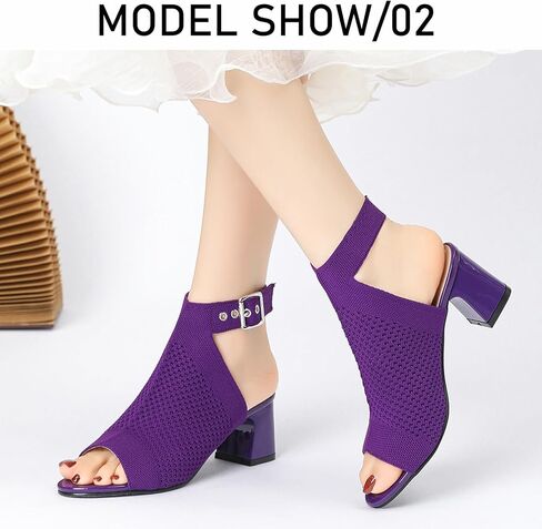 Women'S Knitted Peep Toe Slingback Chunky Heel Buckle Ankle Boots Summer Breathable Mesh Open Toe Hollow Block Heel Sandals Fashion Work Walking Sandals in Saudi Arabia