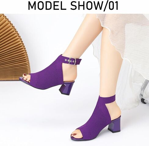 Women'S Knitted Peep Toe Slingback Chunky Heel Buckle Ankle Boots Summer Breathable Mesh Open Toe Hollow Block Heel Sandals Fashion Work Walking Sandals in Saudi Arabia