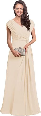 Miao Duo Cap Sleeves Long A Line Mother of The Bride Dress for Women Elegant Hot Pink Pleated Chiffon Formal Dresses for Wedding 12 in Kuwait