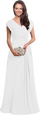 Miao Duo Cap Sleeves Long A Line Mother of The Bride Dress for Women Elegant Hot Pink Pleated Chiffon Formal Dresses for Wedding 12 in Kuwait
