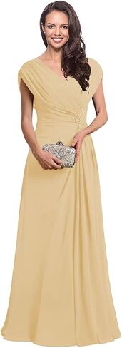 Miao Duo Cap Sleeves Long A Line Mother of The Bride Dress for Women Elegant Hot Pink Pleated Chiffon Formal Dresses for Wedding 12 in Kuwait