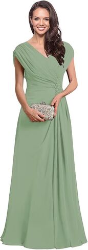 Miao Duo Cap Sleeves Long A Line Mother of The Bride Dress for Women Elegant Hot Pink Pleated Chiffon Formal Dresses for Wedding 12 in Kuwait