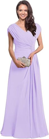 Miao Duo Cap Sleeves Long A Line Mother of The Bride Dress for Women Elegant Hot Pink Pleated Chiffon Formal Dresses for Wedding 12 in Kuwait