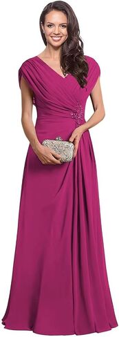 Miao Duo Cap Sleeves Long A Line Mother of The Bride Dress for Women Elegant Hot Pink Pleated Chiffon Formal Dresses for Wedding 12 in Kuwait