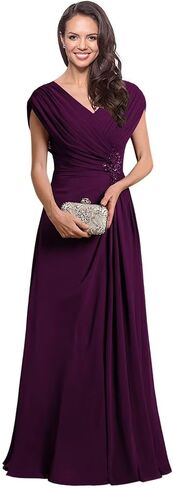 Miao Duo Cap Sleeves Long A Line Mother of The Bride Dress for Women Elegant Hot Pink Pleated Chiffon Formal Dresses for Wedding 12 in Kuwait