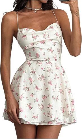 SweatyRocks Women's Floral Sexy Tie Back Short Jumpsuits Spaghetti Strap Rompers Party Outfits in Kuwait
