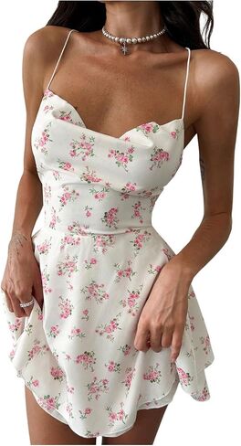 SweatyRocks Women's Floral Sexy Tie Back Short Jumpsuits Spaghetti Strap Rompers Party Outfits in Kuwait