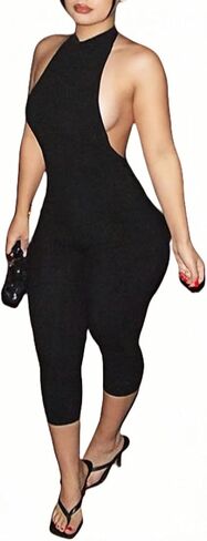 NIFTRIRY One Jumpsuit for Women Sleeveless Hollow Out Bodycon Jumpsuit for Women Black Jumpsuit Sexy Club Outfits in Kuwait