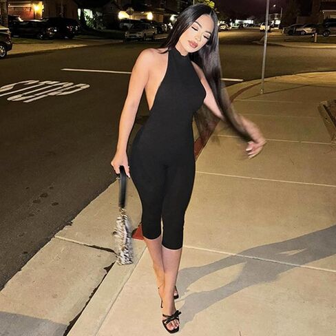 NIFTRIRY One Jumpsuit for Women Sleeveless Hollow Out Bodycon Jumpsuit for Women Black Jumpsuit Sexy Club Outfits in Kuwait