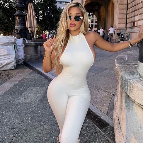 NIFTRIRY One Jumpsuit for Women Sleeveless Hollow Out Bodycon Jumpsuit for Women Black Jumpsuit Sexy Club Outfits in Kuwait