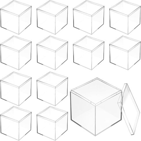 12Pcs Clear Acrylic Box with lid 4 x 4 x 4 Inch Small Acrylic Box Plastic Square Cube Decorative Storage Boxs Mini Acrylics Containers Display Boxes Display Case Container for Candy Jewelry Tiny Items in Saudi Arabia