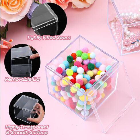 12Pcs Clear Acrylic Box with lid 4 x 4 x 4 Inch Small Acrylic Box Plastic Square Cube Decorative Storage Boxs Mini Acrylics Containers Display Boxes Display Case Container for Candy Jewelry Tiny Items in Saudi Arabia