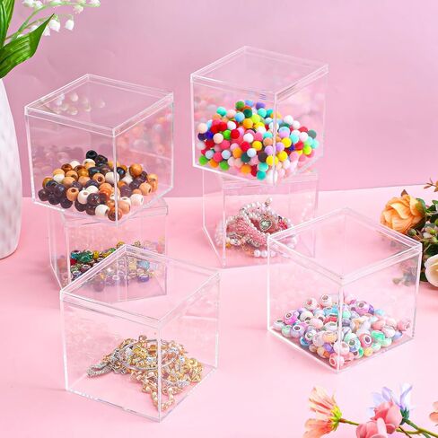 12Pcs Clear Acrylic Box with lid 4 x 4 x 4 Inch Small Acrylic Box Plastic Square Cube Decorative Storage Boxs Mini Acrylics Containers Display Boxes Display Case Container for Candy Jewelry Tiny Items in Saudi Arabia