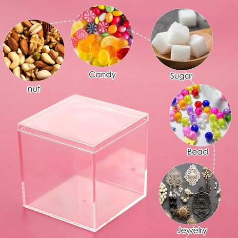 12Pcs Clear Acrylic Box with lid 4 x 4 x 4 Inch Small Acrylic Box Plastic Square Cube Decorative Storage Boxs Mini Acrylics Containers Display Boxes Display Case Container for Candy Jewelry Tiny Items in Saudi Arabia