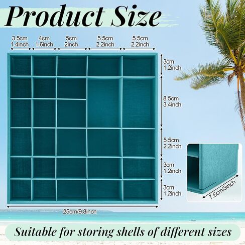 Seashell Holder - Wooden Turquoise Shadow Box with 28 Grids Memory Display Case - Ocean Themed, Coastal Room Decor Storage Organizer for Shells, Beads, Treasures, 9.8x9.8x3 Inch in Saudi Arabia