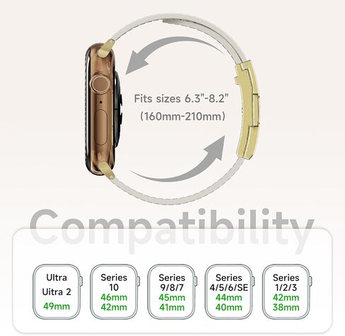 مصمم فرقة جلدية متوفرة مع Apple Watch 49MM46mm45mm4mm4mm41mm4mm 40mm38mm للنساء ، عصابات مشبك H المغناطيسية المتنقلة لـ IWatch Ultra 2/1/SE/Series 10/9/8/7/6/5/5/3/2/1 in Kuwait