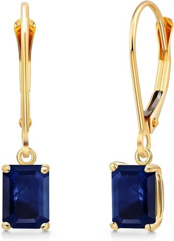 GEM Stone King 14K Gold Gold Goldstone Birthstone Leverback Drop Drop أقراط للنساء | الزمرد قطع 6x4mm | أقراط المجوهرات الذهبية الجميلة لزوجتها والدتها in Kuwait