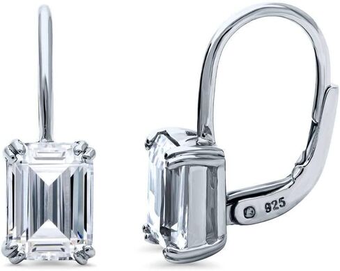 BERRICLE Sterling Silver Solitaire Cubic Zirconia CZ Leverback Drop Dangle Earrings for Women, Asscher/Bezel/Cushion/Emerald/Princess Cut, 1.2-4 Carat, Rose Gold/Yellow Gold/Rhodium Plated in Saudi Arabia