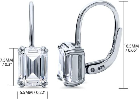 BERRICLE Sterling Silver Solitaire Cubic Zirconia CZ Leverback Drop Dangle Earrings for Women, Asscher/Bezel/Cushion/Emerald/Princess Cut, 1.2-4 Carat, Rose Gold/Yellow Gold/Rhodium Plated in Saudi Arabia