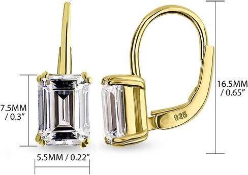 BERRICLE Sterling Silver Solitaire Cubic Zirconia CZ Leverback Drop Dangle Earrings for Women, Asscher/Bezel/Cushion/Emerald/Princess Cut, 1.2-4 Carat, Rose Gold/Yellow Gold/Rhodium Plated in Saudi Arabia