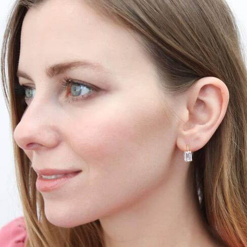 BERRICLE Sterling Silver Solitaire Cubic Zirconia CZ Leverback Drop Dangle Earrings for Women, Asscher/Bezel/Cushion/Emerald/Princess Cut, 1.2-4 Carat, Rose Gold/Yellow Gold/Rhodium Plated in Saudi Arabia