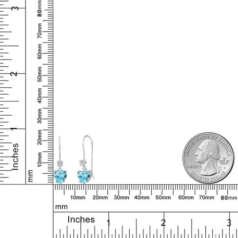 GEM Stone King 14K White Gold Gemstone Birthstone and Lab Garwing Diamond French Wire Dangling for Women | شكل القلب 6 مم وجولة 2.5 مم | المجوهرات الراقية لأمها زوجة المرأة in Saudi Arabia