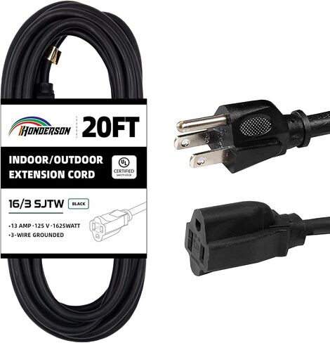 10FT Outdoor Extension Cord-16/3 SJTW Durable Black Extension Cord for Christmas Lights with 3 Prong Grounded Plug for Safety,Great for Outside Christmas Decorations in Kuwait
