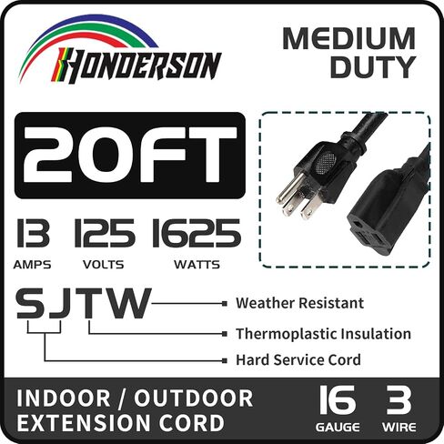 10FT Outdoor Extension Cord-16/3 SJTW Durable Black Extension Cord for Christmas Lights with 3 Prong Grounded Plug for Safety,Great for Outside Christmas Decorations in Kuwait