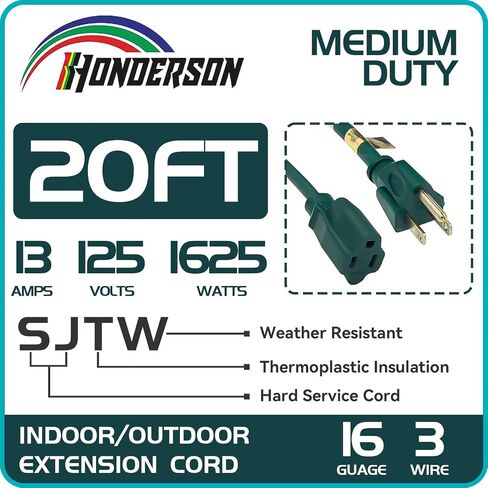 10FT Outdoor Extension Cord-16/3 SJTW Durable Black Extension Cord for Christmas Lights with 3 Prong Grounded Plug for Safety,Great for Outside Christmas Decorations in Kuwait