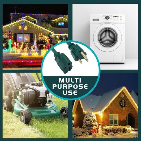 10FT Outdoor Extension Cord-16/3 SJTW Durable Black Extension Cord for Christmas Lights with 3 Prong Grounded Plug for Safety,Great for Outside Christmas Decorations in Kuwait