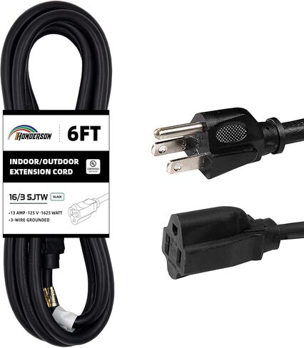 10FT Outdoor Extension Cord-16/3 SJTW Durable Black Extension Cord for Christmas Lights with 3 Prong Grounded Plug for Safety,Great for Outside Christmas Decorations in Kuwait