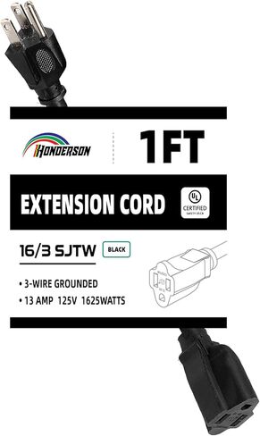 سلك تمديد خارجي بطول 10 أقدام - 16/3 SJTW سلك تمديد أسود متين لأضواء عيد الميلاد مع قابس مؤرض بثلاثة شقوق للسلامة، رائع لتزيين عيد الميلاد الخارجي in Kuwait