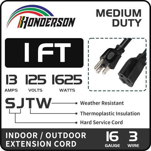 سلك تمديد خارجي بطول 10 أقدام - 16/3 SJTW سلك تمديد أسود متين لأضواء عيد الميلاد مع قابس مؤرض بثلاثة شقوق للسلامة، رائع لتزيين عيد الميلاد الخارجي in Kuwait