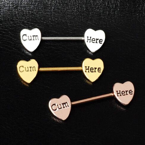 14G Cum Here Heart Nipple Rings for Women Stainless Steel Nipplerings Nipple Piercing Barbell Naughty Words Nipple Shield Studs Body Piercing Jewelry in Saudi Arabia