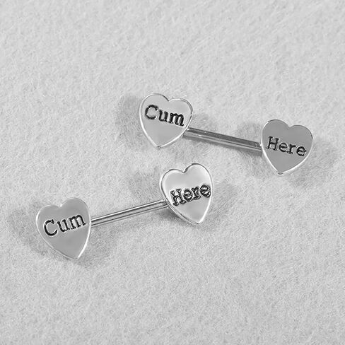 14G Cum Here Heart Nipple Rings for Women Stainless Steel Nipplerings Nipple Piercing Barbell Naughty Words Nipple Shield Studs Body Piercing Jewelry in Saudi Arabia