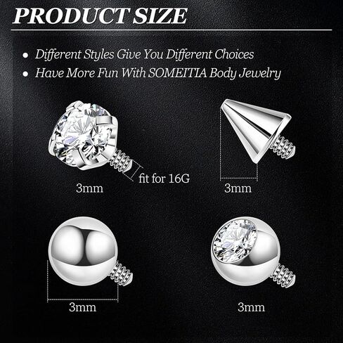 8Pcs 16G G23 Titanium Replacement Balls for Piercing Internally Threaded Body Jewelry Piercing Barbell Parts for Septum Lip Eyebrow Labret Cartilage Helix Conch Tragus Daith Piercing Jewelry 3mm in Kuwait