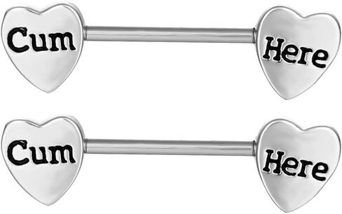 14G Cum Here Heart Nipple Rings for Women Stainless Steel Nipplerings Nipple Piercing Barbell Naughty Words Nipple Shield Studs Body Piercing Jewelry in Saudi Arabia