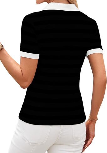 LilyCoco Womens Striped Shirt Fitted Collared Neck Short Sleeve T Shirt in Kuwait