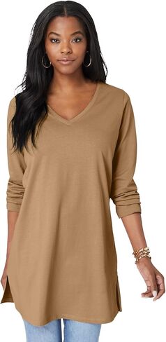 Roaman's Women's Plus Size Ultimate Long Sleeve V Neck Tunic in Saudi Arabia