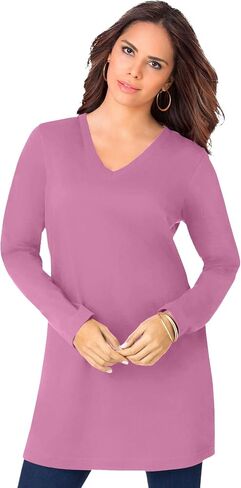 Roaman's Women's Plus Size Ultimate Long Sleeve V Neck Tunic in Saudi Arabia