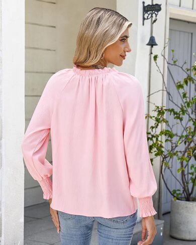 HEYTALALA Womens V Neck Long Sleeve Tops 2025 Fall Casual Loose Puff Sleeve Boho Work Blouse Dressy T Shirts in Kuwait