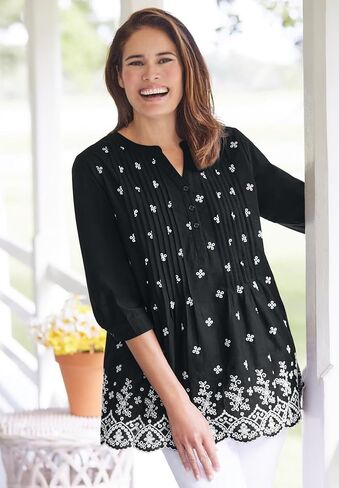 Woman Within Plus Size Embroidered Pintuck Tunic in Saudi Arabia