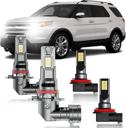 Ford Explorer 2011-2015 Combo Lights Lights ، 4pcs Super Bright White Dual Dual Beam و Fog Lights Package ، حجم 1: 1 كمصابيح للأوراق المالية ، والتوصيل والتشغيل in Kuwait