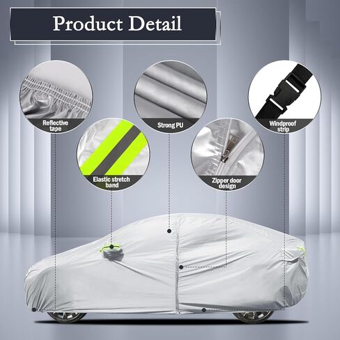 نوبة مخصصة لطراز 3 غطاء سيارة 2017-2023 مقاوم للماء جميع حماية الطقس كاملة الغطاء الخارجي الحماية من الثلج مع ميناء الشحن سستة باب الشبكة الفضية in Kuwait