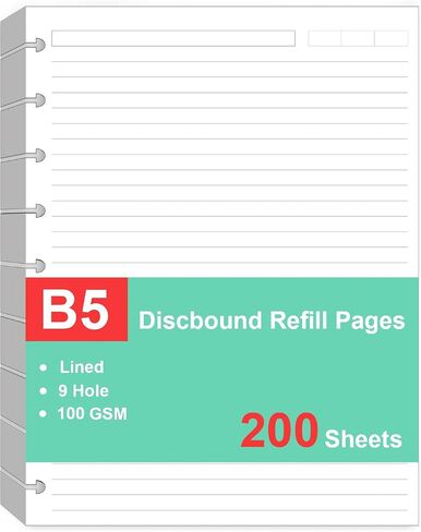 9 Disc Discbound Refill Paper, Loose Leaf Paper, 9 Disc Prepunched Paper for Happy Planner Inserts, White Paper, Total 100 Sheets/200 Pages, College Ruled, 100gsm, 7 X 9.2.5 Inch in Kuwait