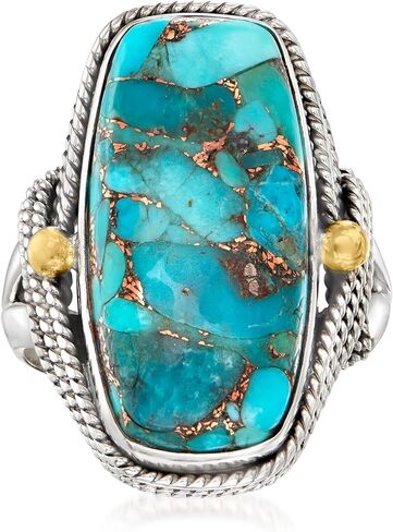 Ross-Simons Turquoise Roped-Edge Ring in Sterling Silver With 18kt Gold Over Sterling in Saudi Arabia